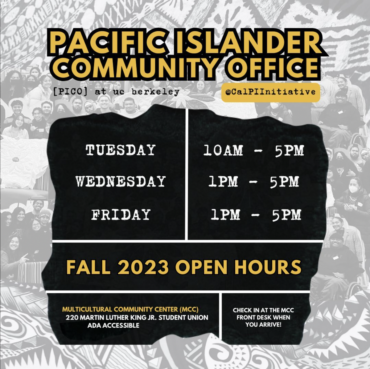 PICO Fall 2023 Open Hours flier