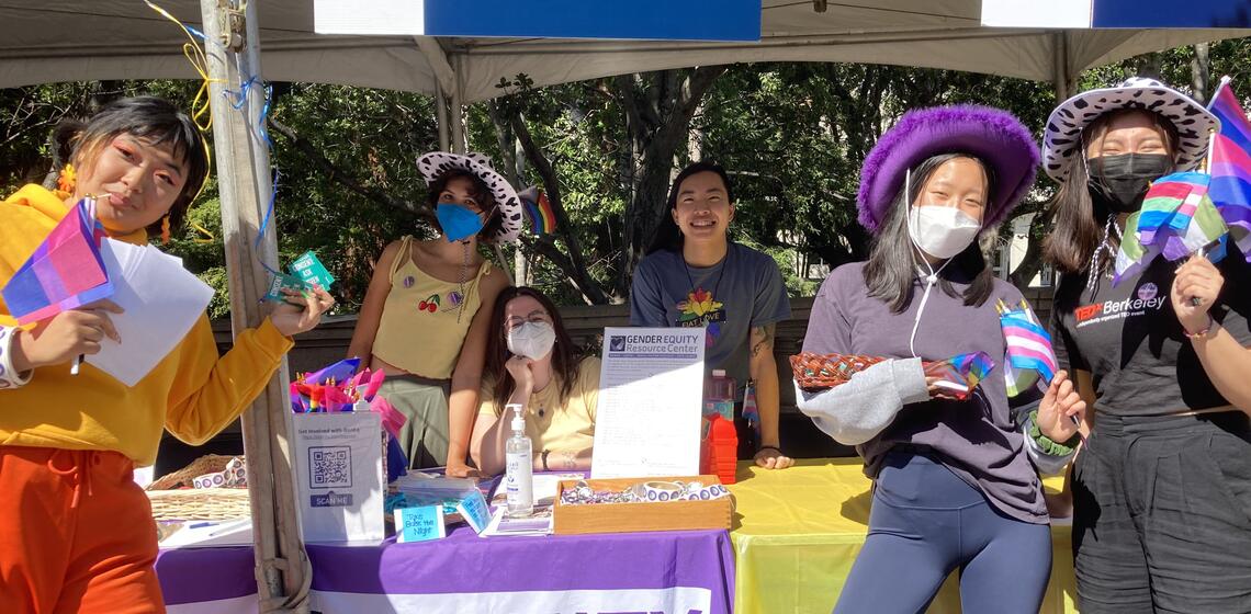 Interns at GenEq table for admitted students at Cal Day