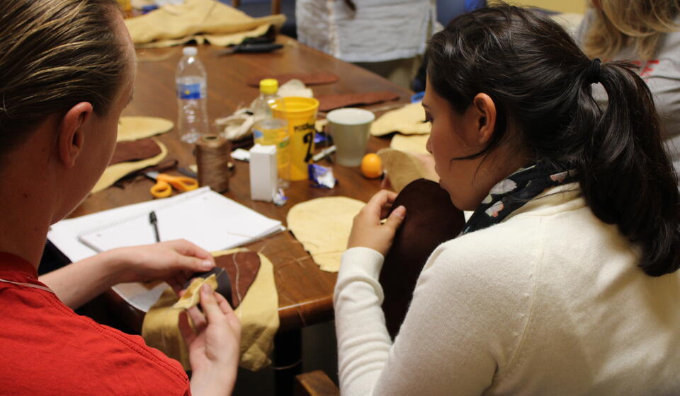 Two students doing crafts